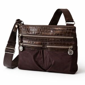 Brighton Go Go crossbody messenger bag nylon croc patent leather croc brown